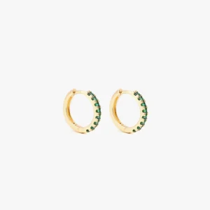 IZABEL DISPLAY HOOPS MINI GOLDPLATED GREEN