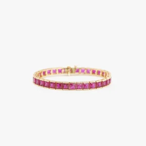 IZABEL DISPLAY TENNIS ARMBÅND THICK SQUARE GOLDPLATED PINK
