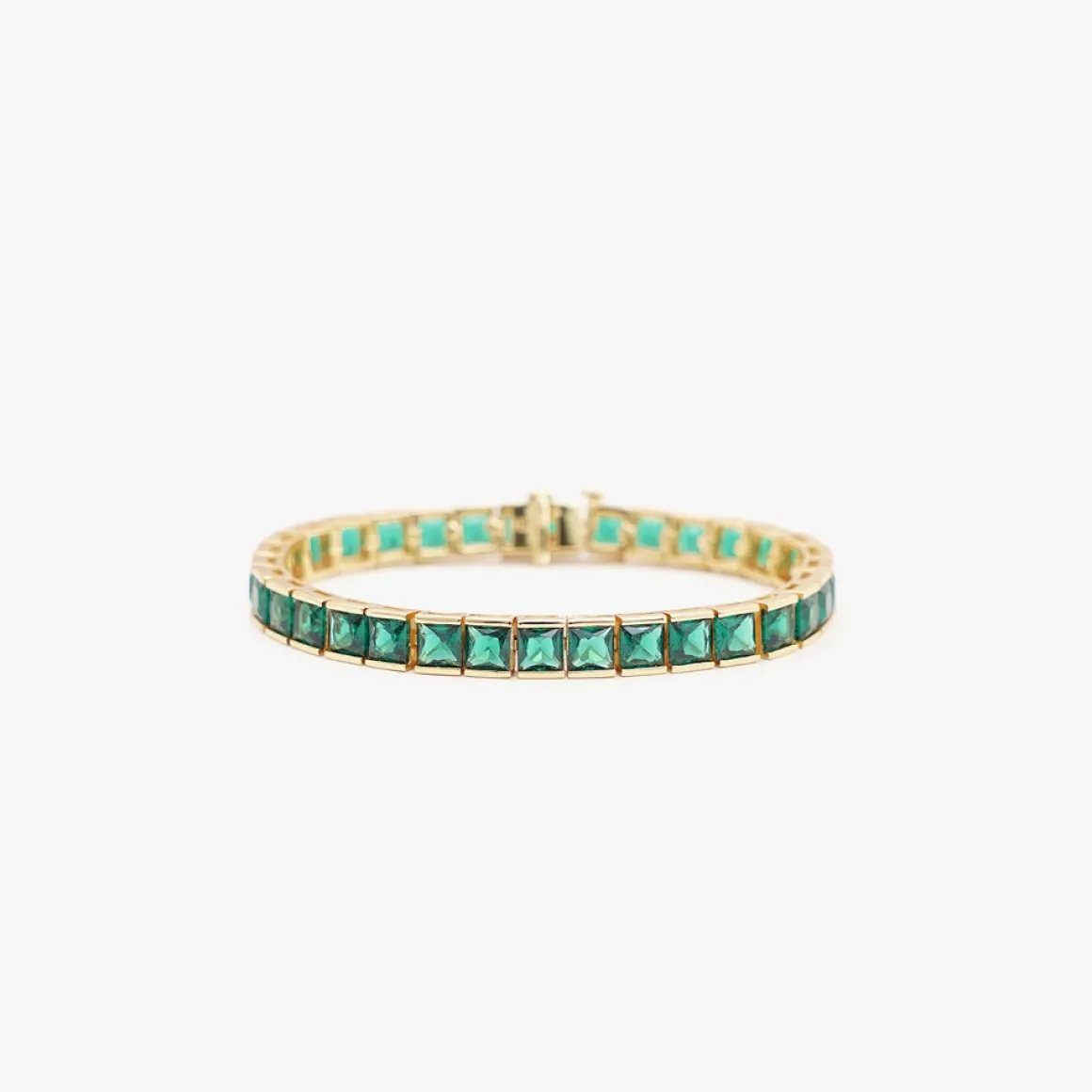 izabel_display_tennis_arm_0-7.webp IZABEL DISPLAY TENNIS ARMBÅND THICK SQUARE GOLDPLATED GREEN
