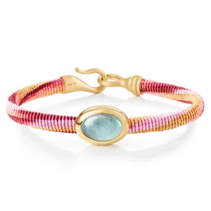 OLE LYNGGAARD ARMBÅND LIFE MED AQUAMARINE 6MM GULTGULL