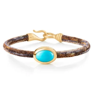 OLE LYNGGAARD ARMBÅND LIFE MED TURQUOISE 6MM GULTGULL