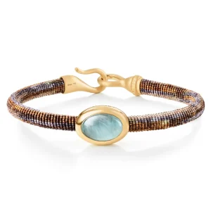 OLE LYNGGAARD ARMBÅND LIFE MED AQUAMARINE 6MM GULTGULL