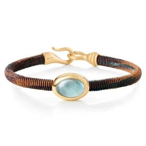 OLE LYNGGAARD ARMBÅND LIFE MED AQUAMARINE 6MM GULTGULL