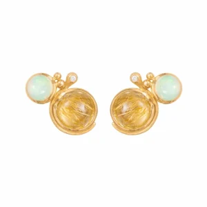 OLE LYNGGAARD ØREDOBBER LOTUS OPAL, RUTILKVARTS OG DIAMANT