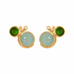 OLE LYNGGAARD ØREDOBBER LOTUS TURMALIN, AQUAMARINE OG DIAMANT