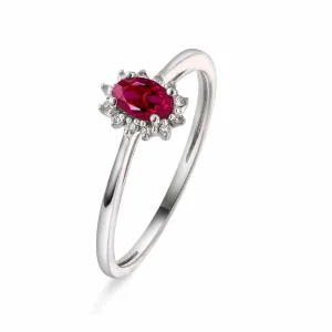 RING HVITGULL ROSETT MED RUBIN OG DIAMANTER